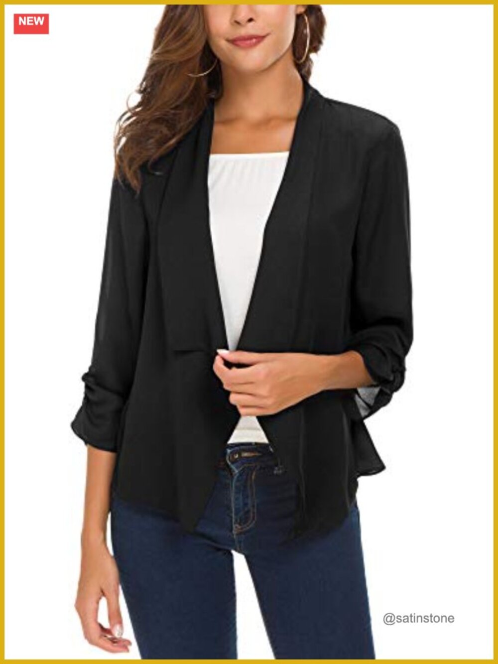 Women's Ruched Sleeve Chiffon Blazer Lightweight Office Work